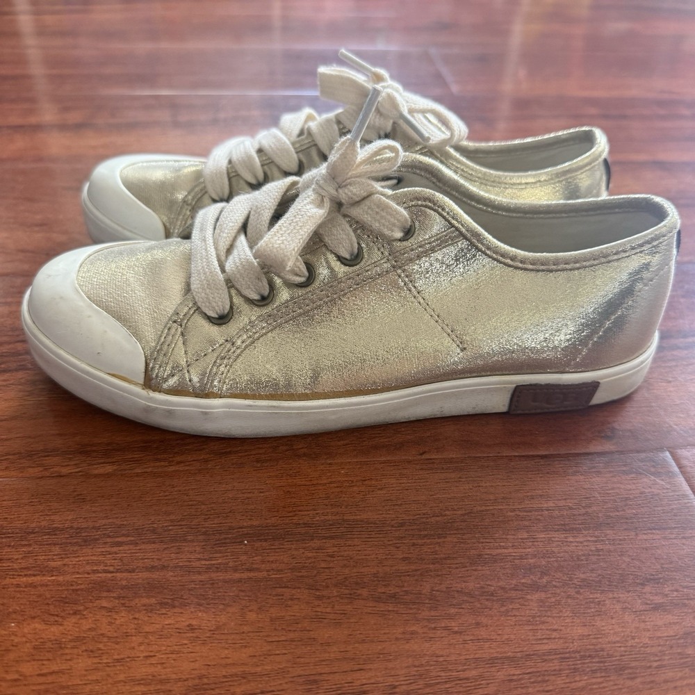 Ugg Mikki Canvas Trainers Sparkling Sterling Gold Youth Size 5 Womens Sz 6.5